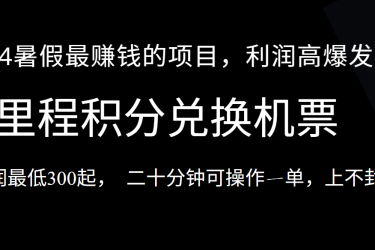 暑假最暴利的项目，市场很大一单利润300+，二十多分钟可操作一单，可批量操作